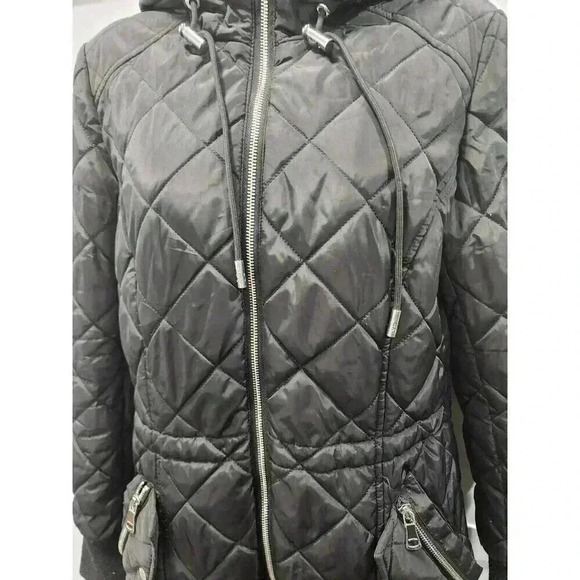 Calvin Klein Women’s Small Long Black Puffer Jacket Hooded Repreve Quilted - Picture 2 of 6